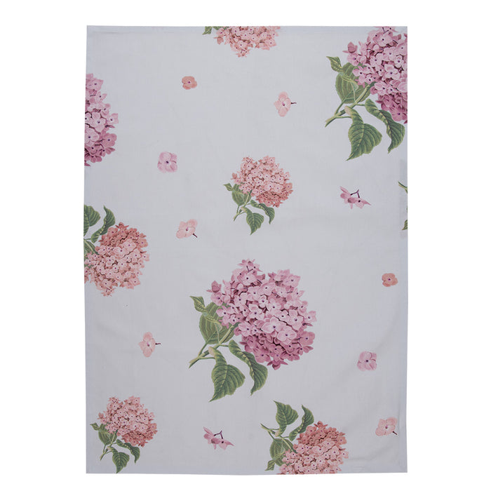 Clayre & Eef Theedoek 50x70 cm Blauw Roze Katoen Hortensia