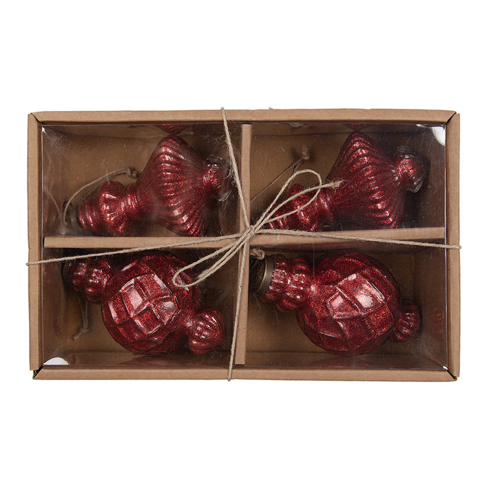 Clayre & Eef Kerstbal Set van 4 Ø 8x15 cm Rood Glas