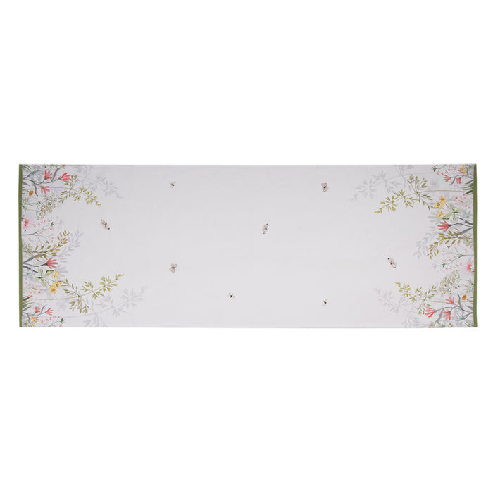 Clayre & Eef Tafelloper 50x140 cm Wit Katoen Bloemen