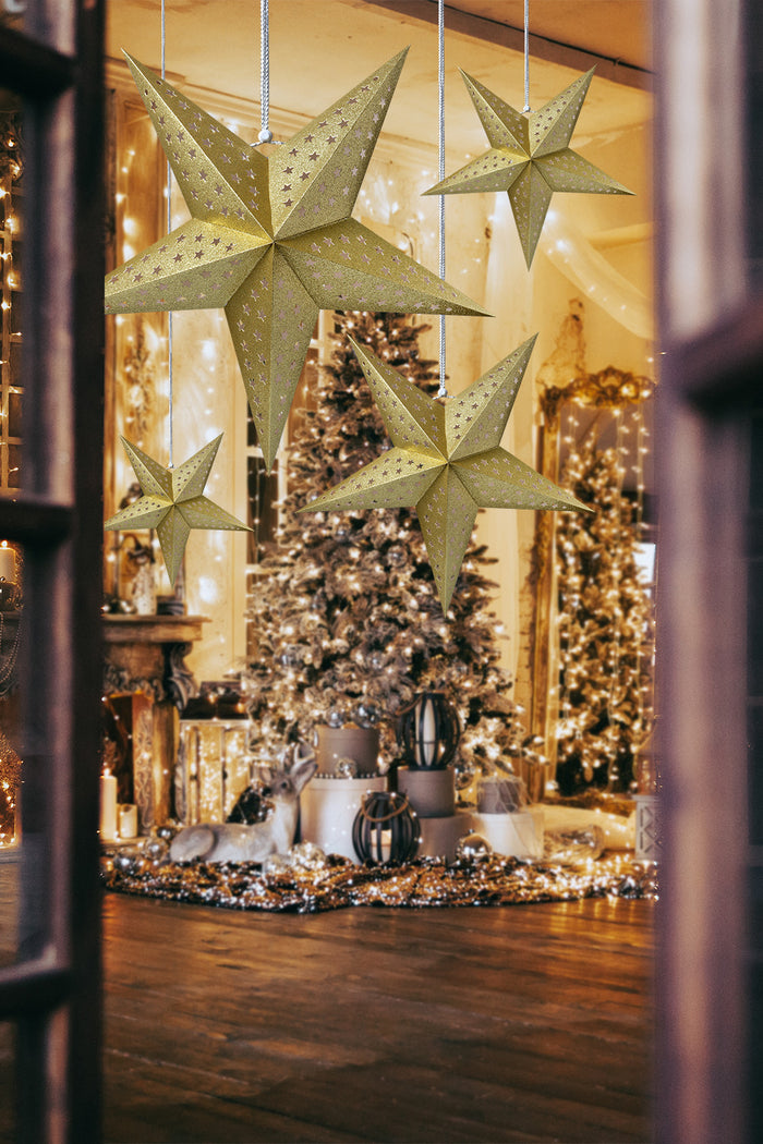 Clayre & Eef Hangende ster 30x10x30 cm Goudkleurig Papier