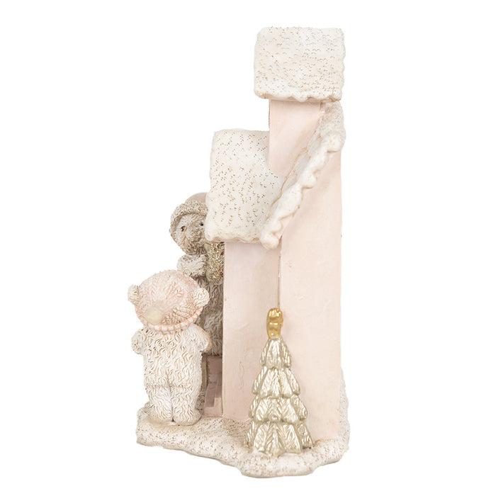 Clayre & Eef Decoratie Huis met LED 15x10x18 cm Roze Polyresin Beer