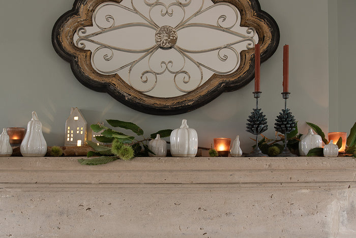 Clayre & Eef Decoratie Pompoen 9 cm Beige Porselein