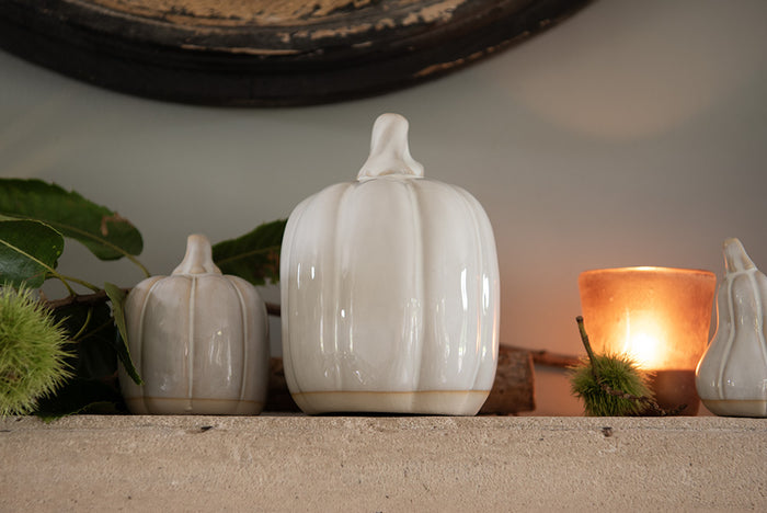 Clayre & Eef Decoratie Pompoen 10 cm Beige Porselein