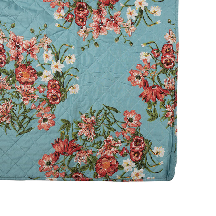 Clayre & Eef Bedsprei 140x220 cm Blauw Roze Katoen Bloemen