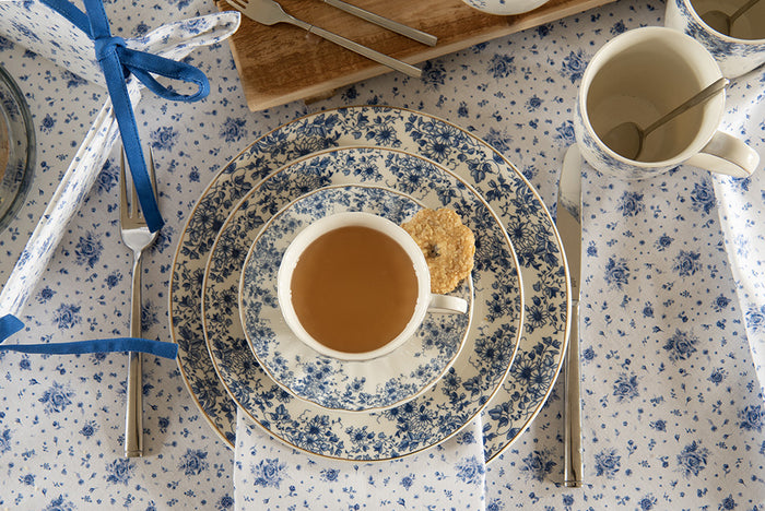 Clayre & Eef Servetten Katoen Set van 6 40x40 cm Wit Blauw Katoen