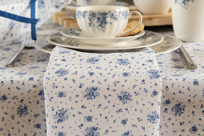 Clayre & Eef Servetten Katoen Set van 6 40x40 cm Wit Blauw Katoen