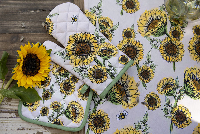 Clayre & Eef Keukenschort 70x85 cm Beige Geel Katoen Zonnebloemen