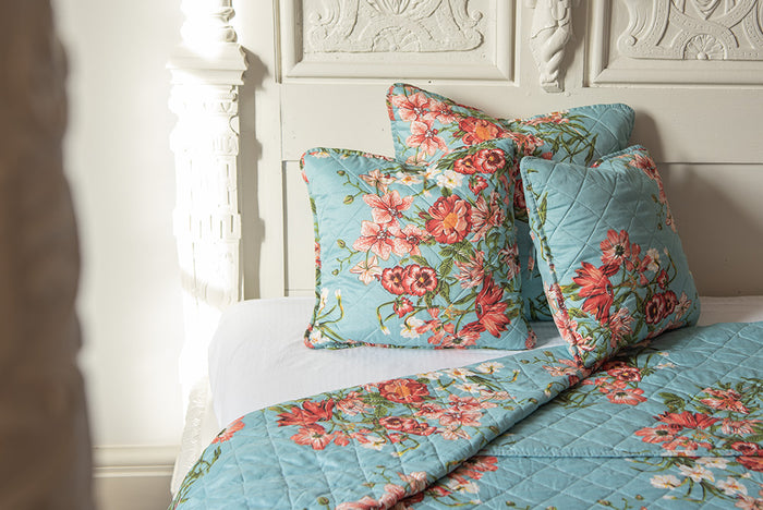 Clayre & Eef Bedsprei 140x220 cm Blauw Roze Katoen Bloemen