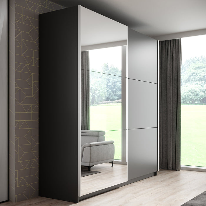 Meubella - Kledingkast Azrael - Grijs - 200 cm - Met spiegel