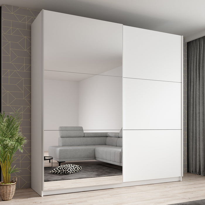 Meubella - Kledingkast Azrael - Wit - 200 cm - Met spiegel