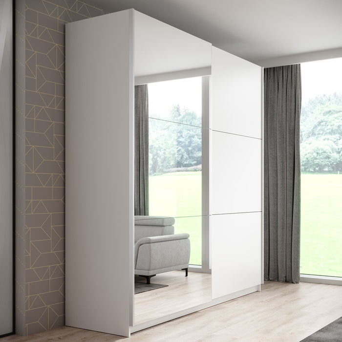 Meubella - Kledingkast Azrael - Wit - 200 cm - Met spiegel