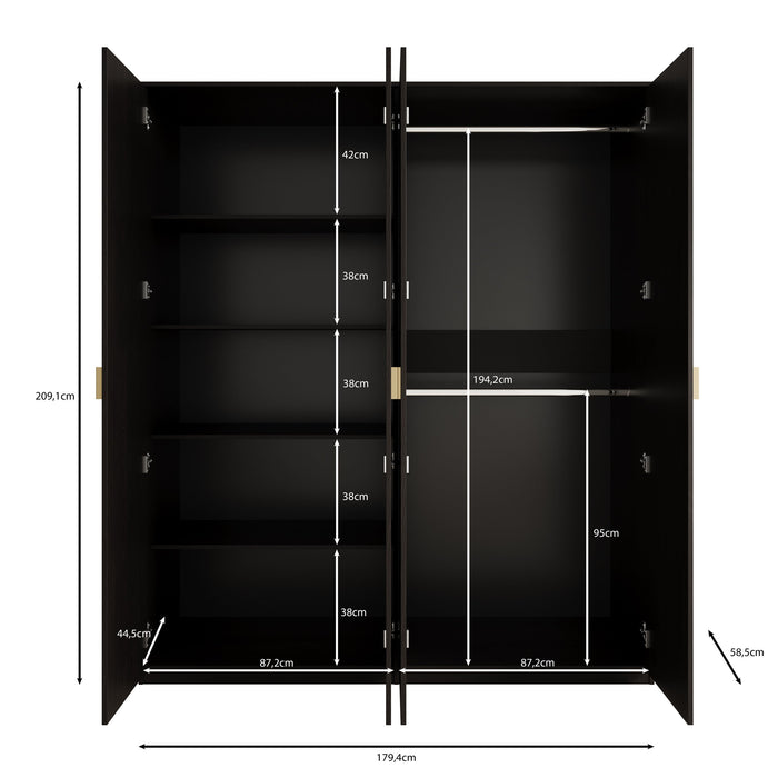 Meubella - Kledingkast Monor - Zwart eiken - 180 cm