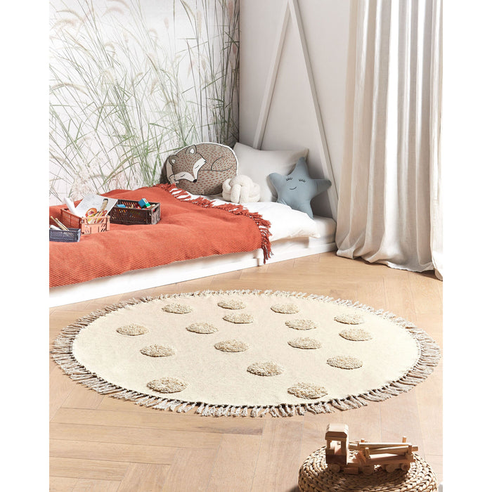 Beliani - WAHAR - Laagpolig vloerkleed - Beige - 140 cm - Katoen