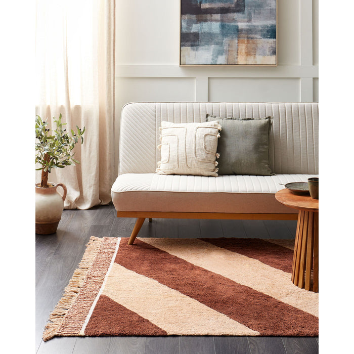 Beliani - XULUF - Laagpolig vloerkleed - Bruin|Beige - Katoen