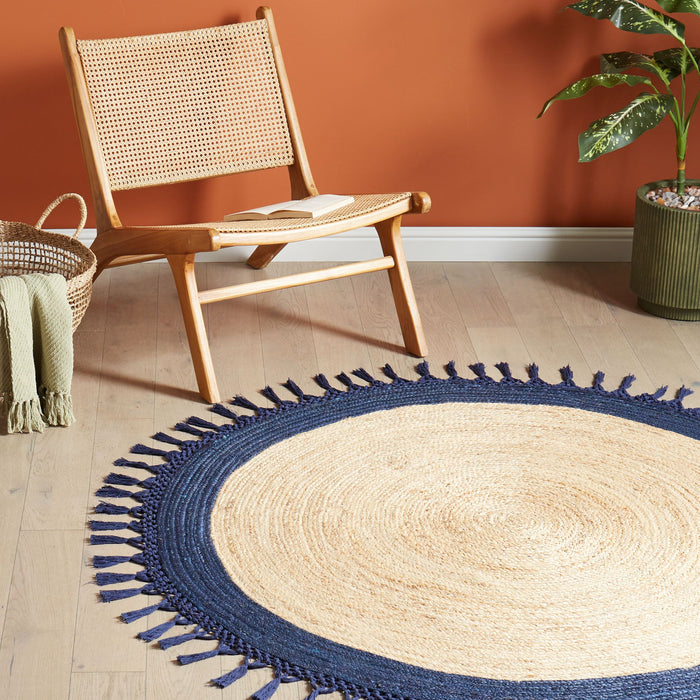 Beliani - MARTS - Vloerkleed - Donkerblauw - 140 cm - Jute