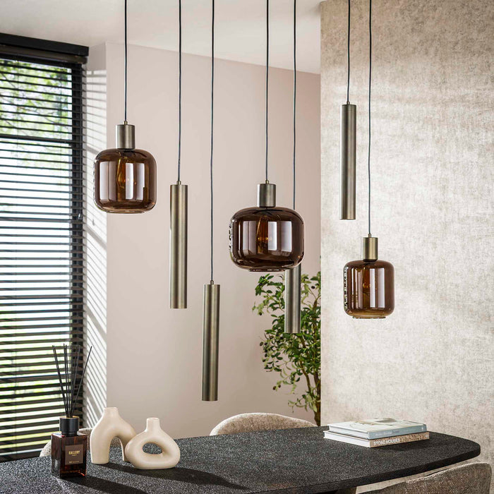 Giga Meubel - Hanglamp Bruin Metaal|Glas - 105x35x150cm - Bronza