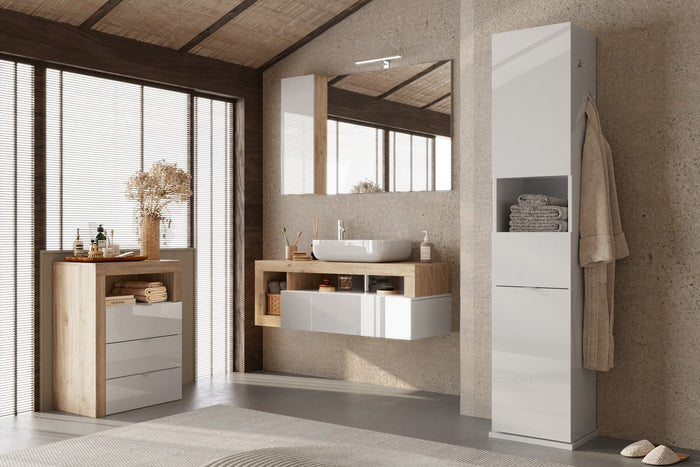 Benvenuto Design Hamburg Hoge Badkamerkast Draaibaar HG Wit