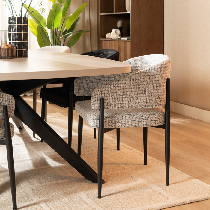 Bronx71 Eetkamerstoel Armin gemêleerde stof off white|zwart