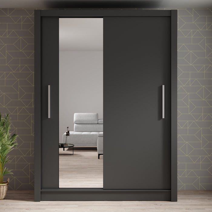 Meubella - Kledingkast Bazarre - Grijs - 155 cm - Met spiegel