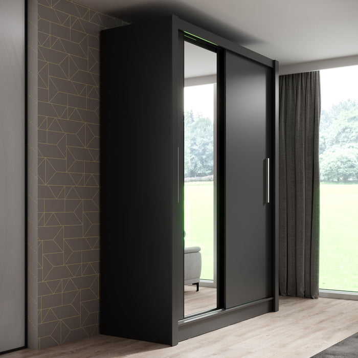 Meubella - Kledingkast Bazarre - Grijs - 155 cm - Met spiegel