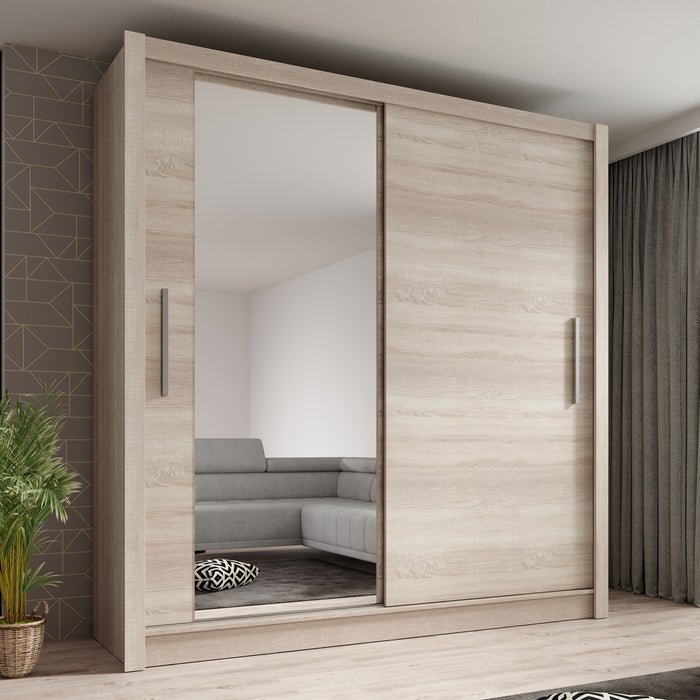 Meubella - Kledingkast Bazarre - Eiken - 205 cm - Met spiegel