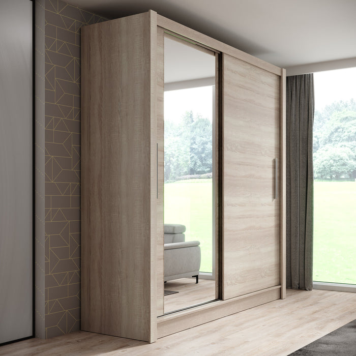 Meubella - Kledingkast Bazarre - Eiken - 205 cm - Met spiegel