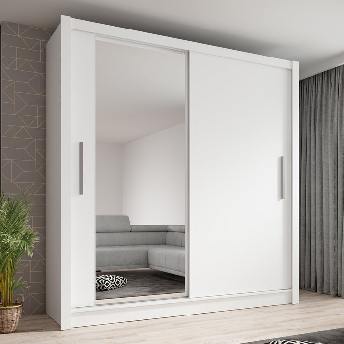 Meubella - Kledingkast Bazarre - Wit - 205 cm - Met spiegel