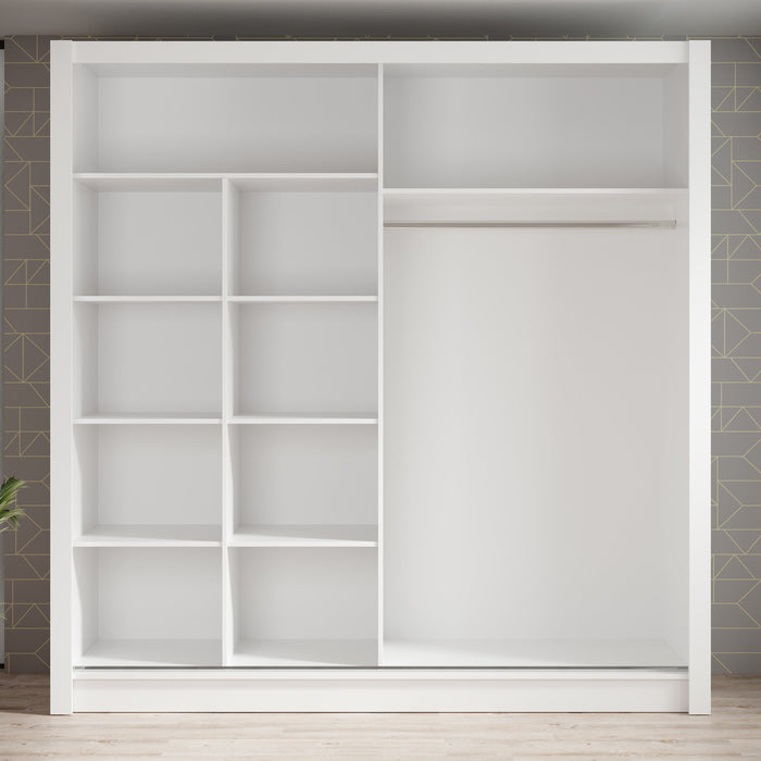 Meubella - Kledingkast Bazarre - Wit - 205 cm - Met spiegel