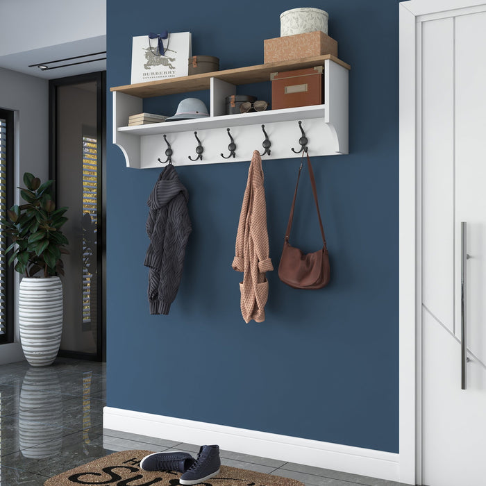 Giga Meubel - Wandkapstok Wit Hout - 5 Haken - 120cm - Pelitli