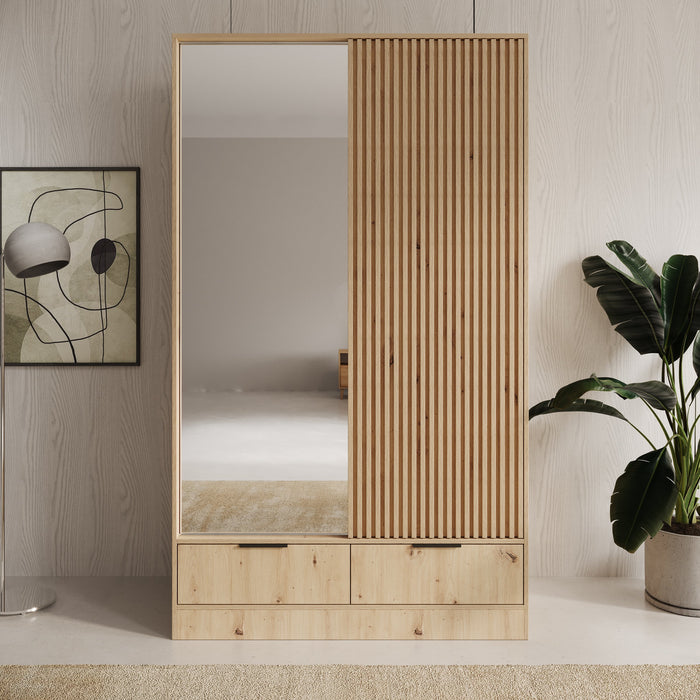 Meubella - Venn - Kledingkast met schuifdeuren - Eiken - 120x60x204 cm