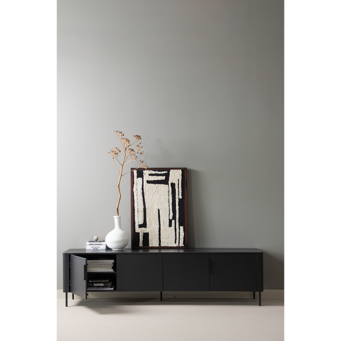 WOOOD Gunnar Tv Meubel - Grenenhout - Matzwart - 56x200x44