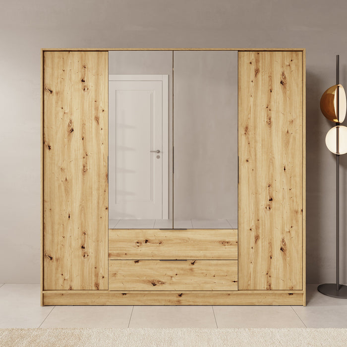 Meubella - Kledingkast Kaelum - Eiken - 206 cm - Met spiegel