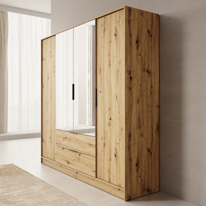 Meubella - Kledingkast Kaelum - Eiken - 206 cm - Met spiegel