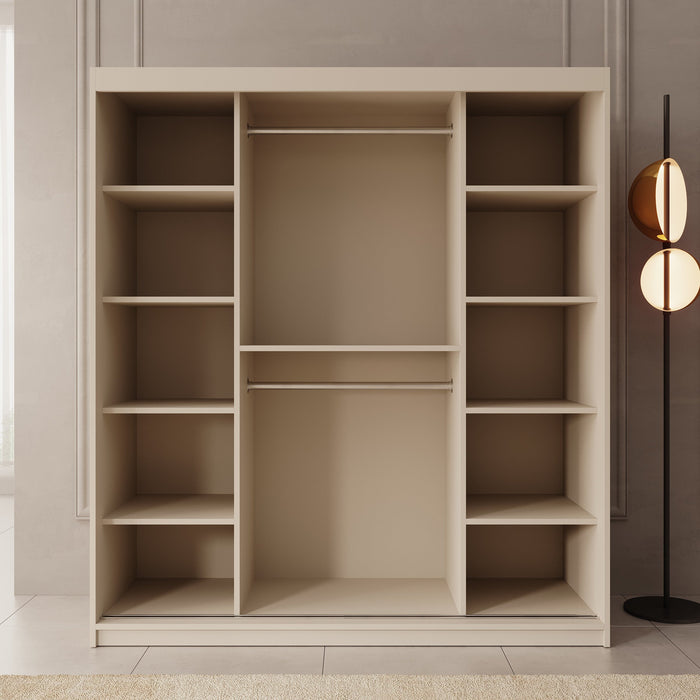 Meubella - Kledingkast Ulysses - Beige - 180 cm - Met spiegel