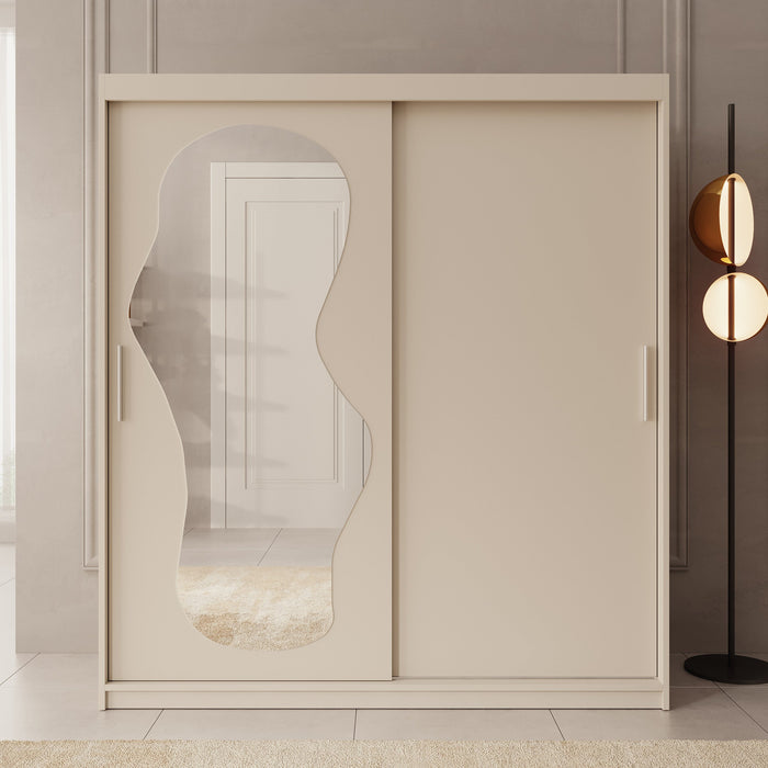 Meubella - Kledingkast Ulysses - Beige - 180 cm - Met spiegel