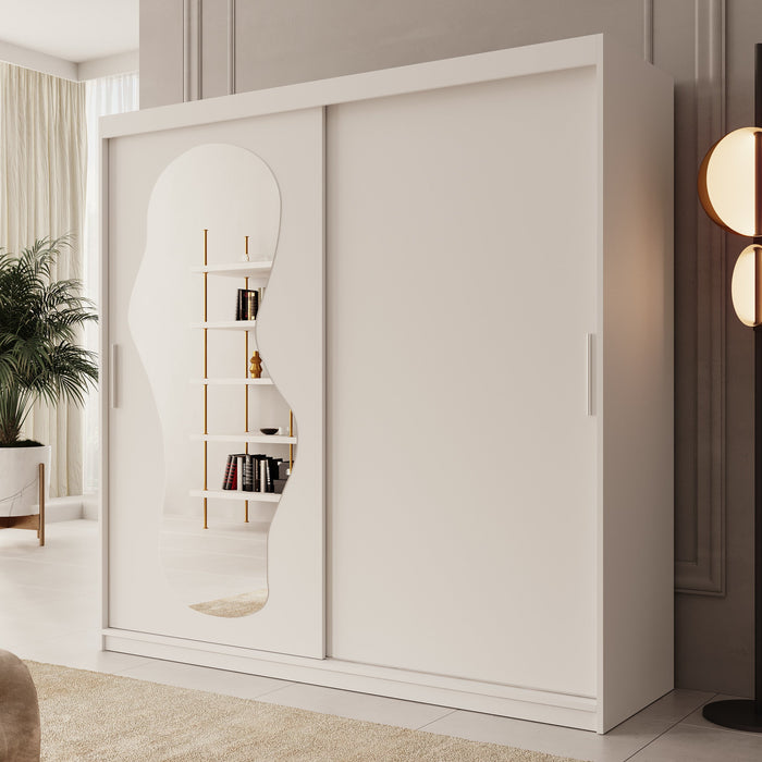 Meubella - Kledingkast Ulysses - Wit - 200 cm - Met spiegel