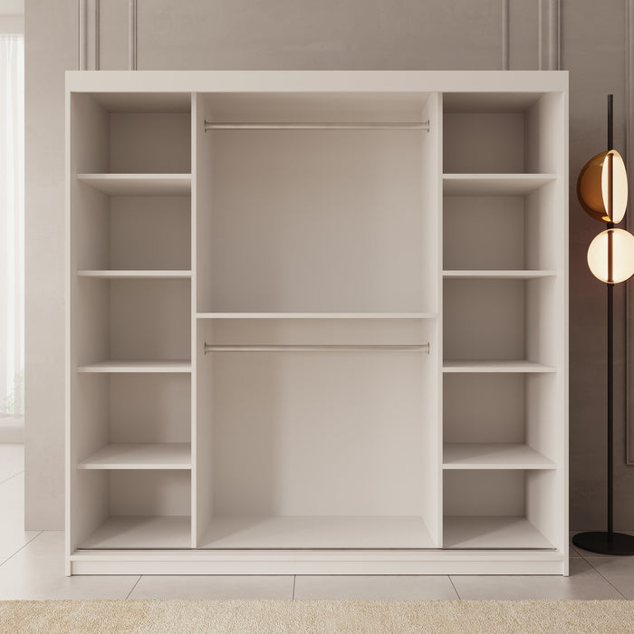 Meubella - Kledingkast Ulysses - Wit - 200 cm - Met spiegel