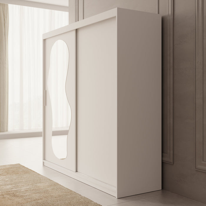 Meubella - Kledingkast Ulysses - Wit - 200 cm - Met spiegel