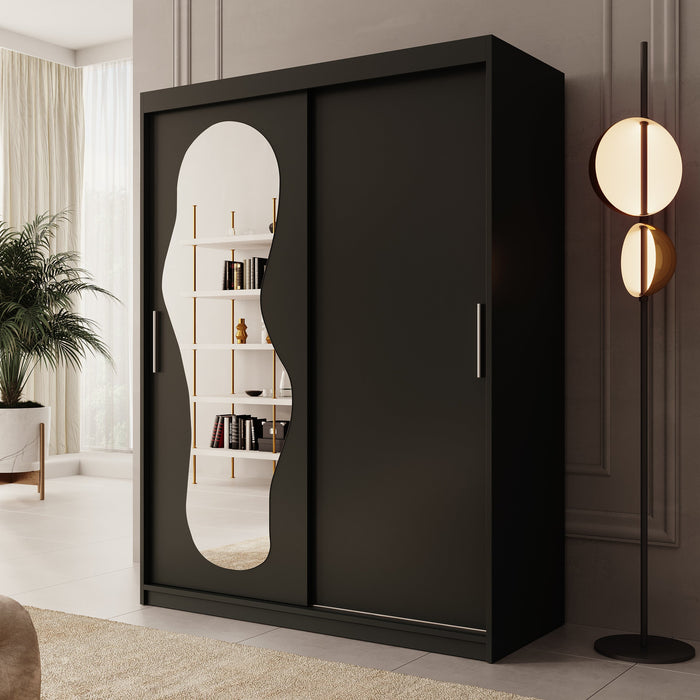 Meubella - Kledingkast Ulysses - Zwart - 150 cm - Met spiegel