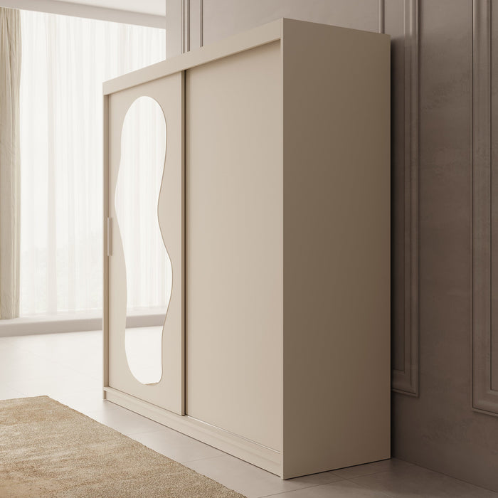 Meubella - Kledingkast Ulysses - Beige - 200 cm - Met spiegel