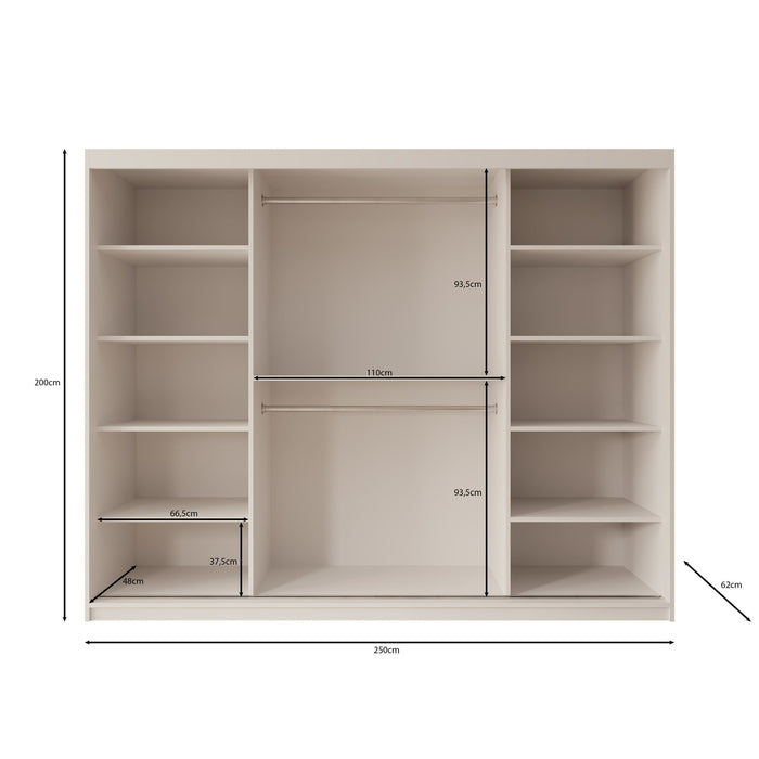 Meubella - Kledingkast Ulysses - Eiken - 250 cm - Met spiegel