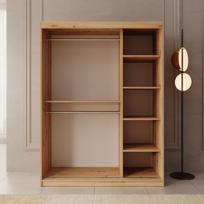 Meubella - Kledingkast Ulysses - Eiken - 150 cm - Met spiegel