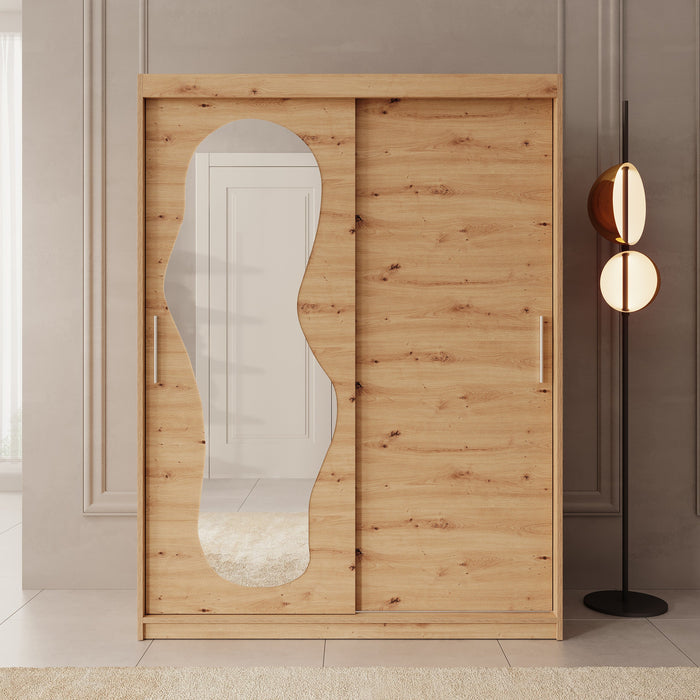 Meubella - Kledingkast Ulysses - Eiken - 150 cm - Met spiegel