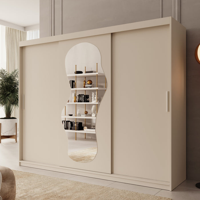 Meubella - Kledingkast Ulysses - Beige - 250 cm - Met spiegel