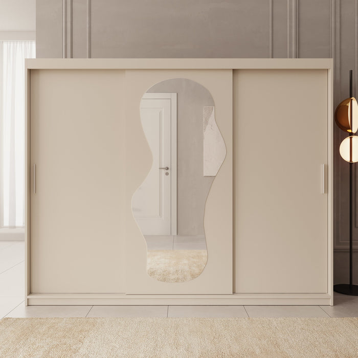 Meubella - Kledingkast Ulysses - Beige - 250 cm - Met spiegel