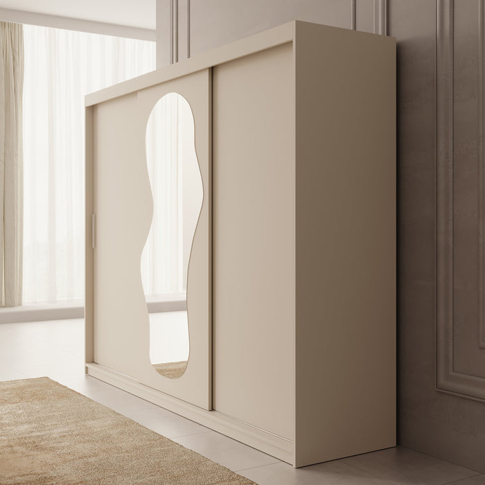 Meubella - Kledingkast Ulysses - Beige - 250 cm - Met spiegel