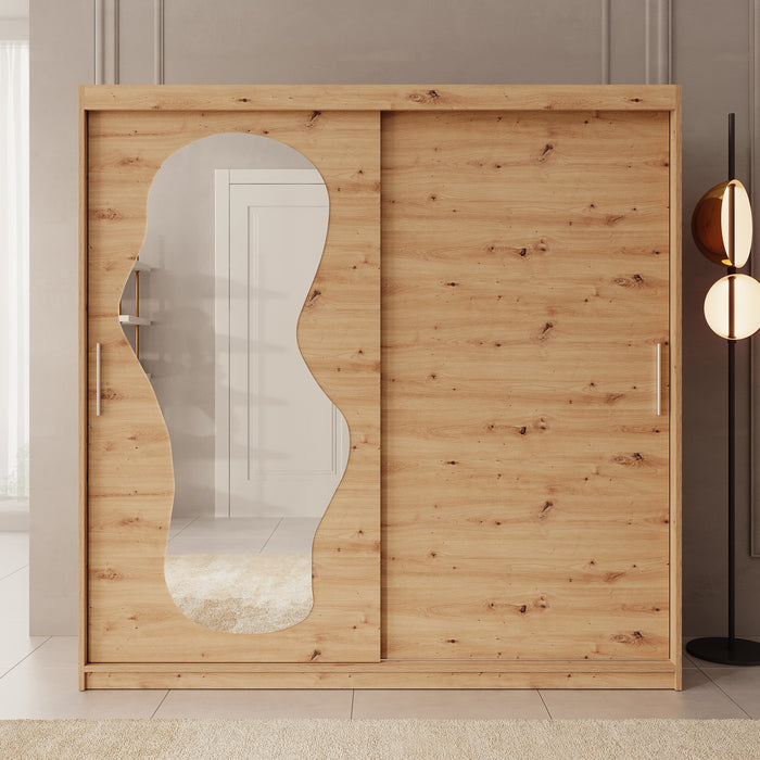 Meubella - Kledingkast Ulysses - Eiken - 200 cm - Met spiegel