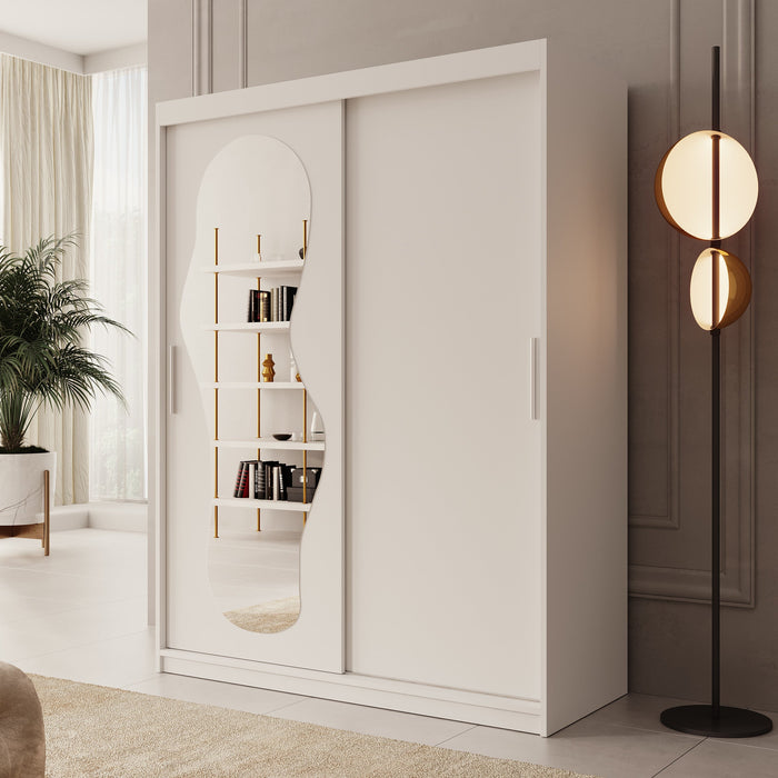 Meubella - Kledingkast Ulysses - Wit - 150 cm - Met spiegel