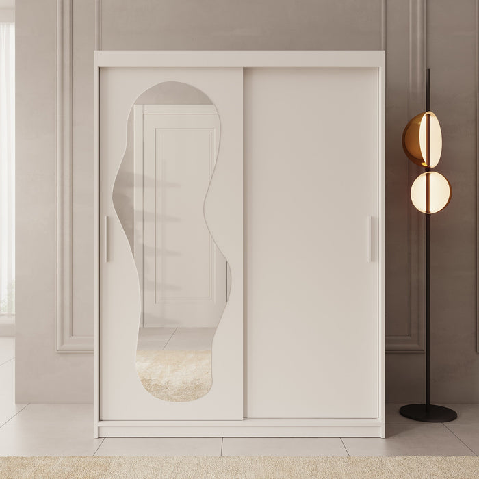 Meubella - Kledingkast Ulysses - Wit - 150 cm - Met spiegel