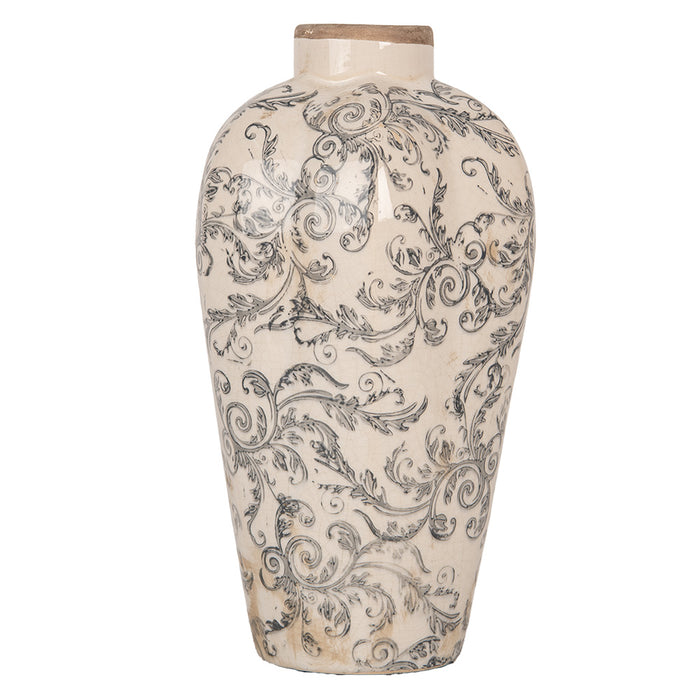 Clayre & Eef Vaas Ø 17x30 cm Beige Grijs Keramiek Bloemen